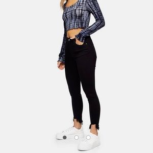 Topshop Petite jagged hem Jamie jeans in black